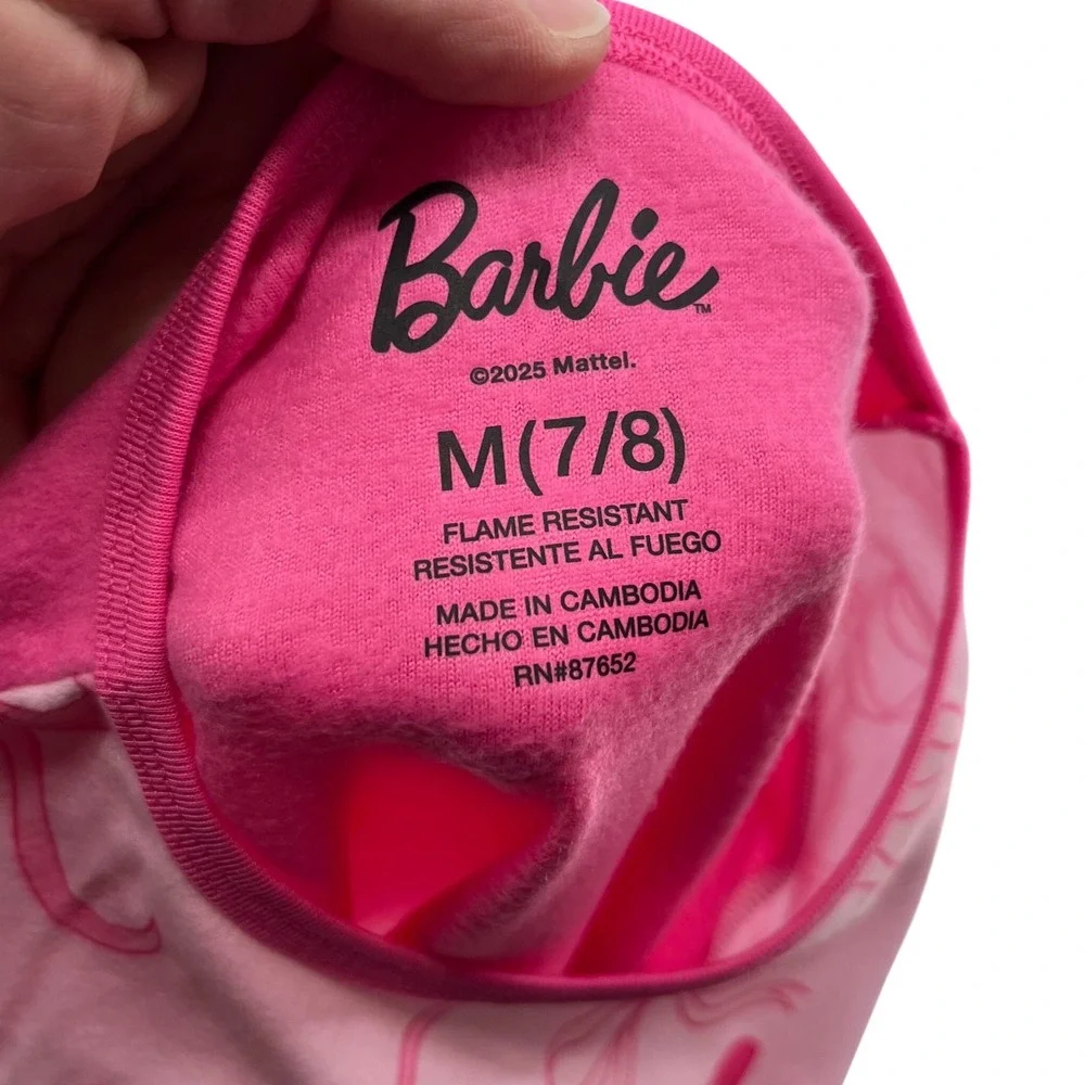 NWOT‎ Barbie Girls Pink Pajama Set 2 Piece Fleece Bow Logo Size Medium 7/8